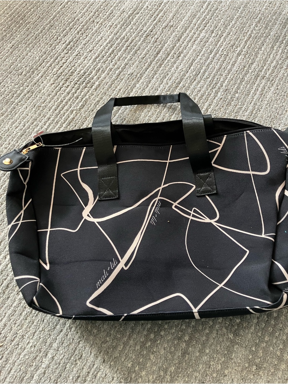 Mali + Lili Black Tote with Cream Abstract Lines